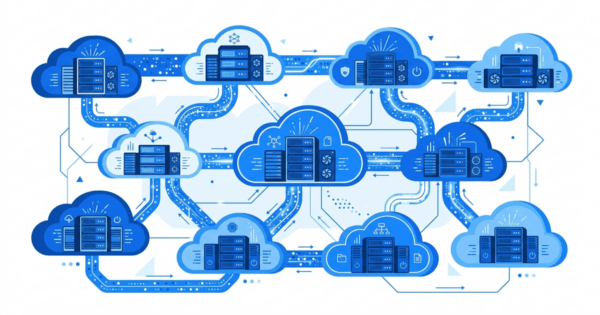 Minh hoạ kiến trúc cloud hosting với nhiều server kết nối
