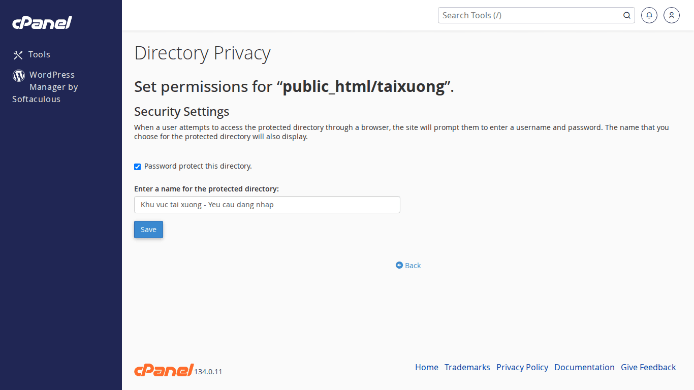 Lưu cài đặt bảo vệ thư mục thành công