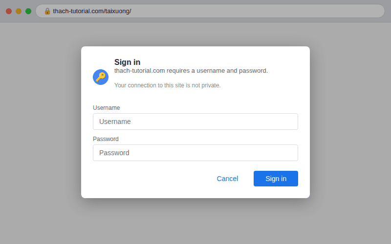 Hộp thoại yêu cầu đăng nhập khi truy cập thư mục được bảo vệ