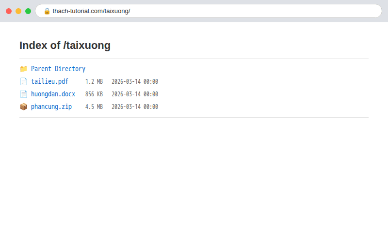 Nội dung thư mục sau khi đăng nhập thành công