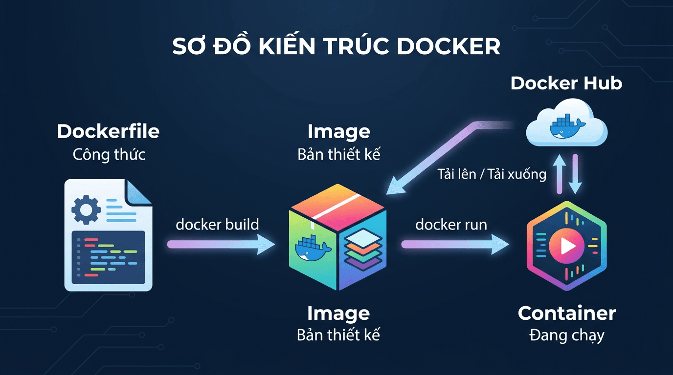 Kiến trúc Docker: Dockerfile, Image, Container, Docker Hub