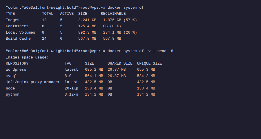 Docker system df disk usage