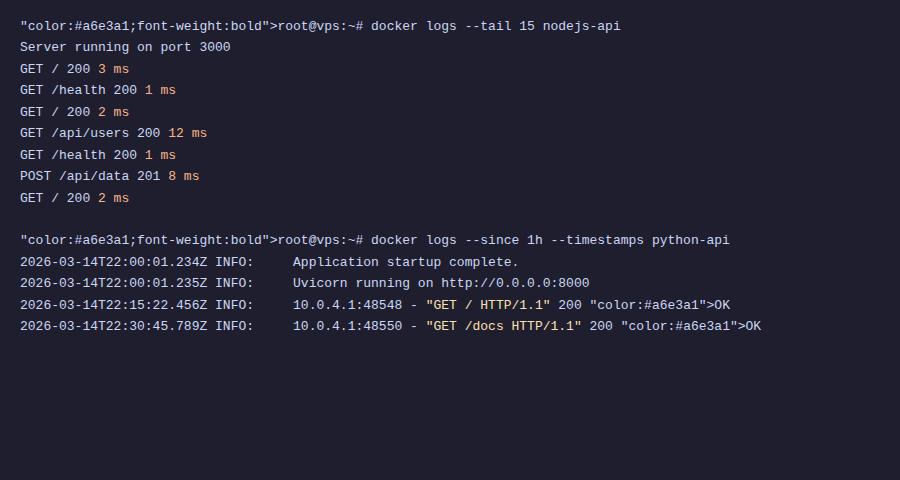 Docker logs xem log container