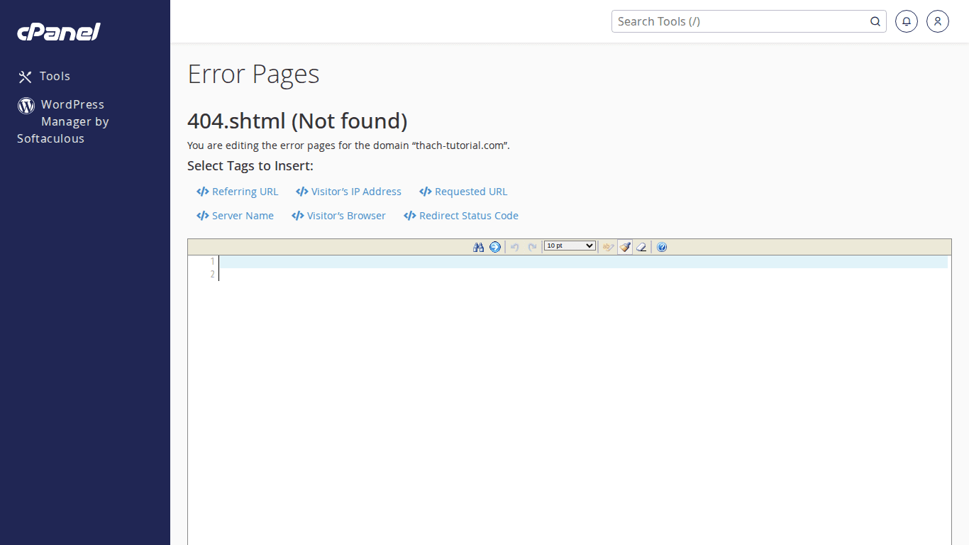 Editor tuỳ chỉnh trang lỗi 404 trên cPanel