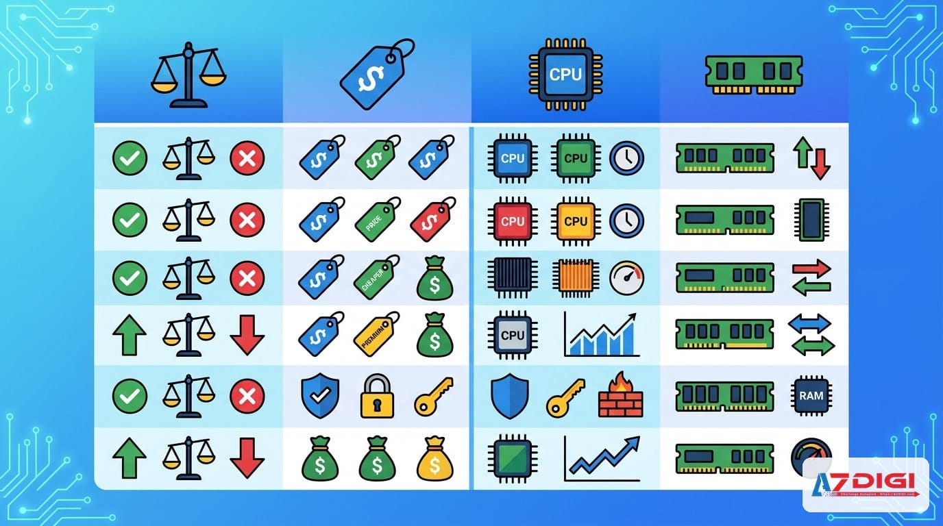 Bảng so sánh chi tiết 4 loại hosting