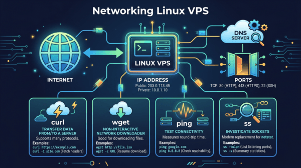 Networking cơ bản trên Linux VPS – IP, DNS, curl và wget