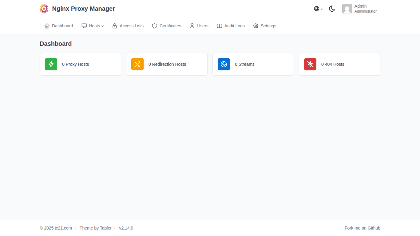 Dashboard Nginx Proxy Manager