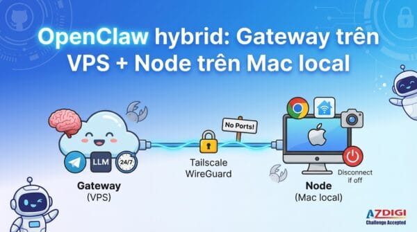 OpenClaw hybrid: Gateway trên VPS + Node trên Mac local