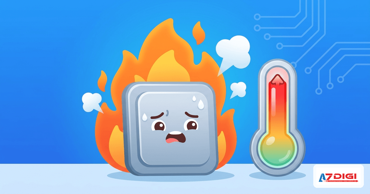 CPU chip with fire illustration showing overheating performance issue