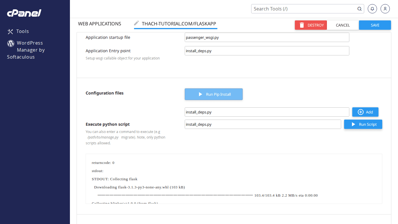 Kết quả Run Script cài Flask thành công