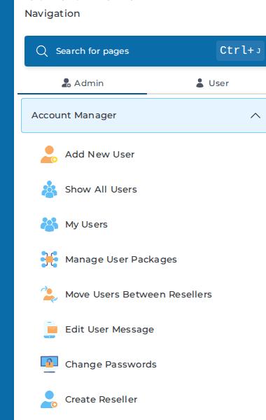 DirectAdmin Evolution - Account Manager List Users Menu