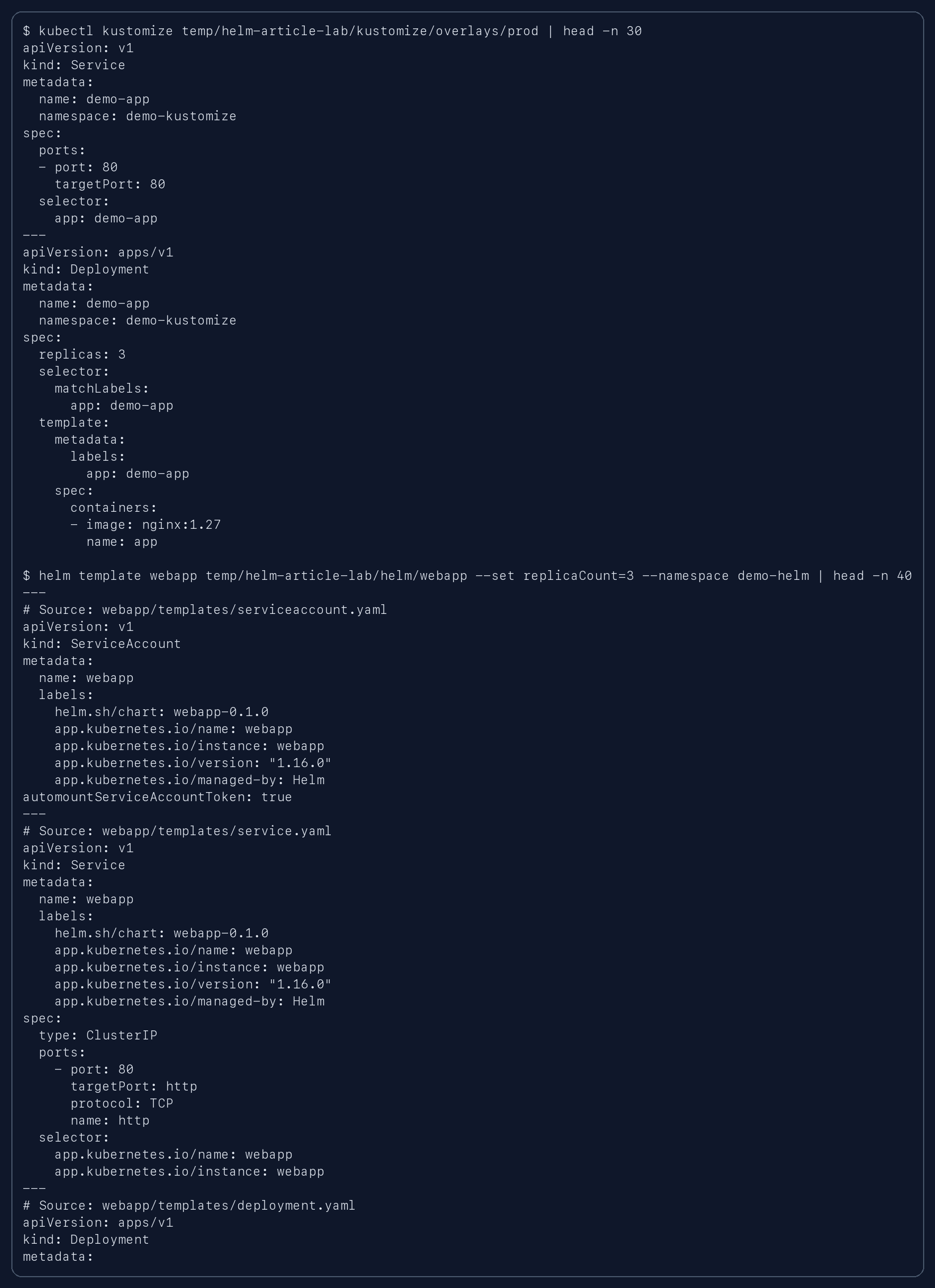 So sánh Kustomize và Helm template