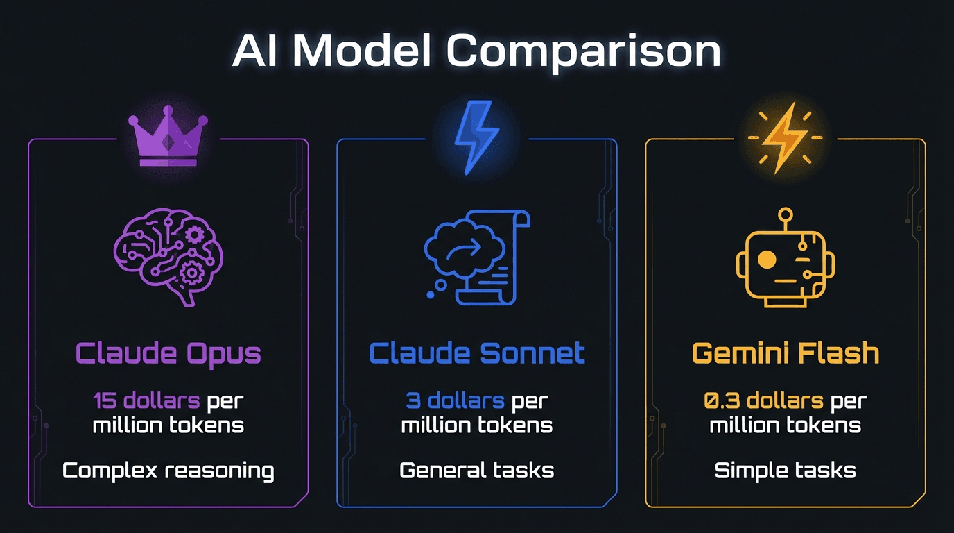 So sánh chi phí giữa Claude Opus, Sonnet và Gemini Flash