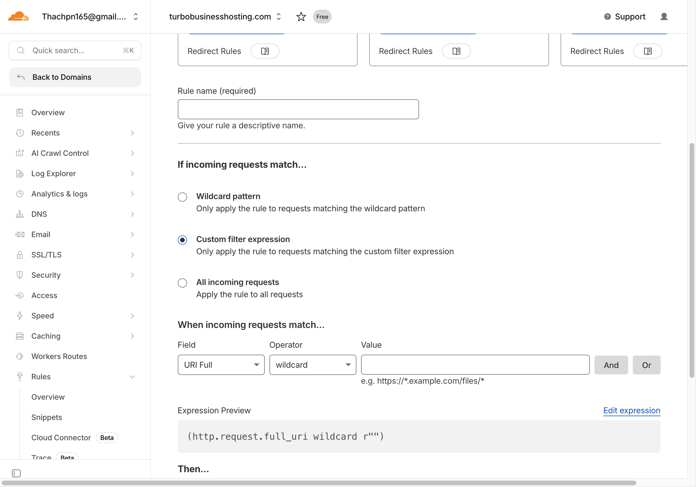 Custom filter expression trong Redirect Rule