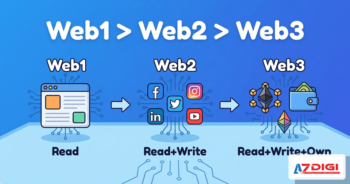 So sánh sự phát triển từ Web1 sang Web2 và Web3