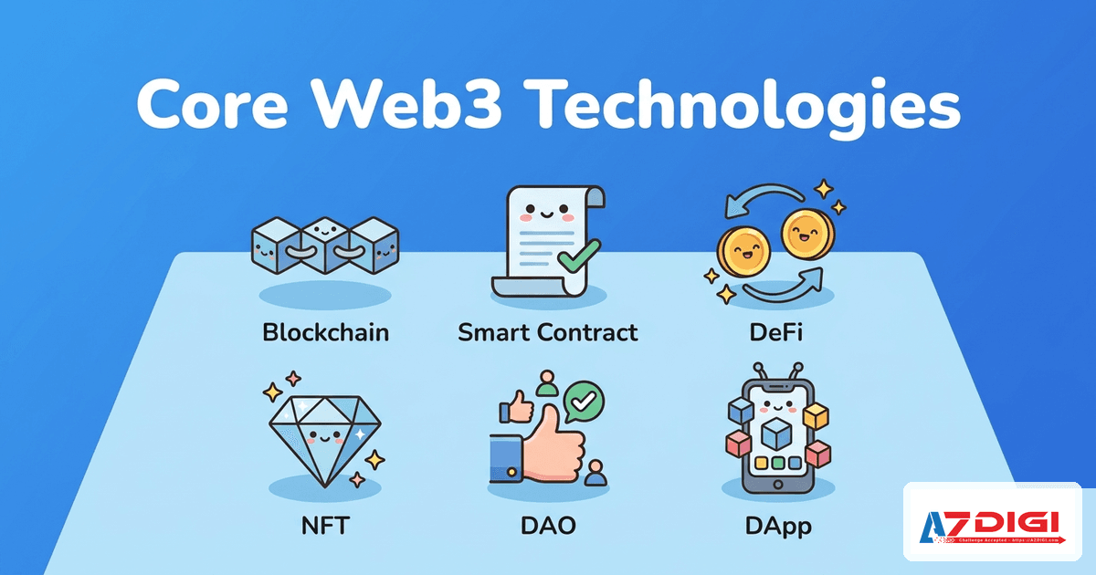 Các công nghệ cốt lõi của Web3 blockchain smart contract DeFi NFT DAO