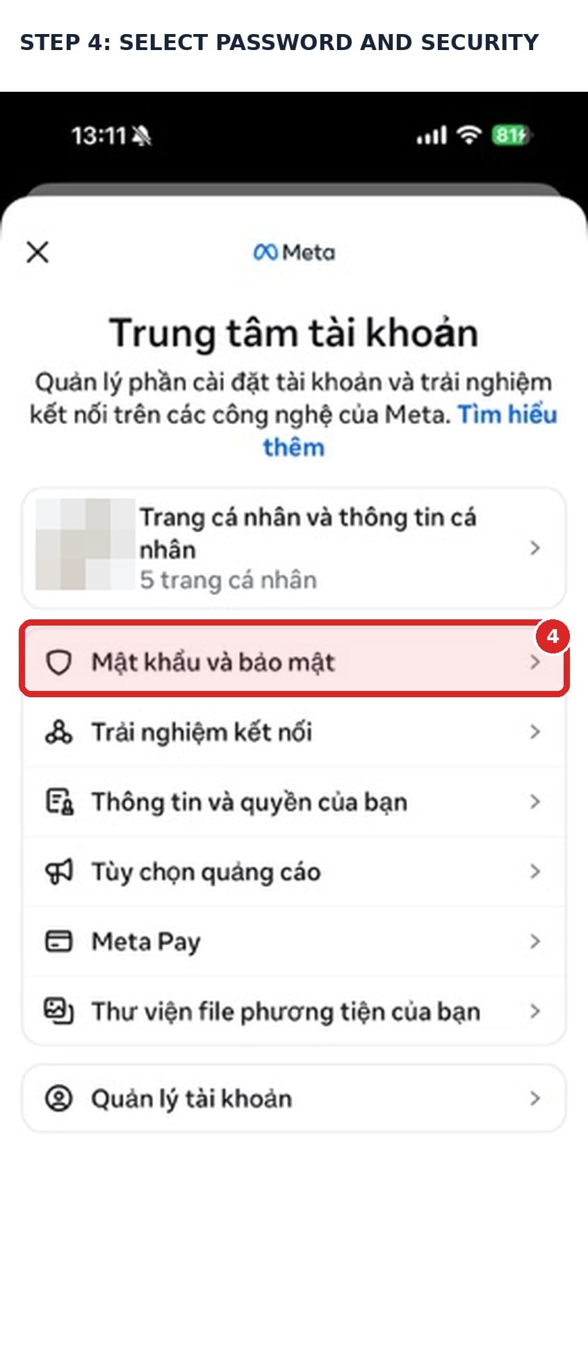 Select Password and security in Accounts Center