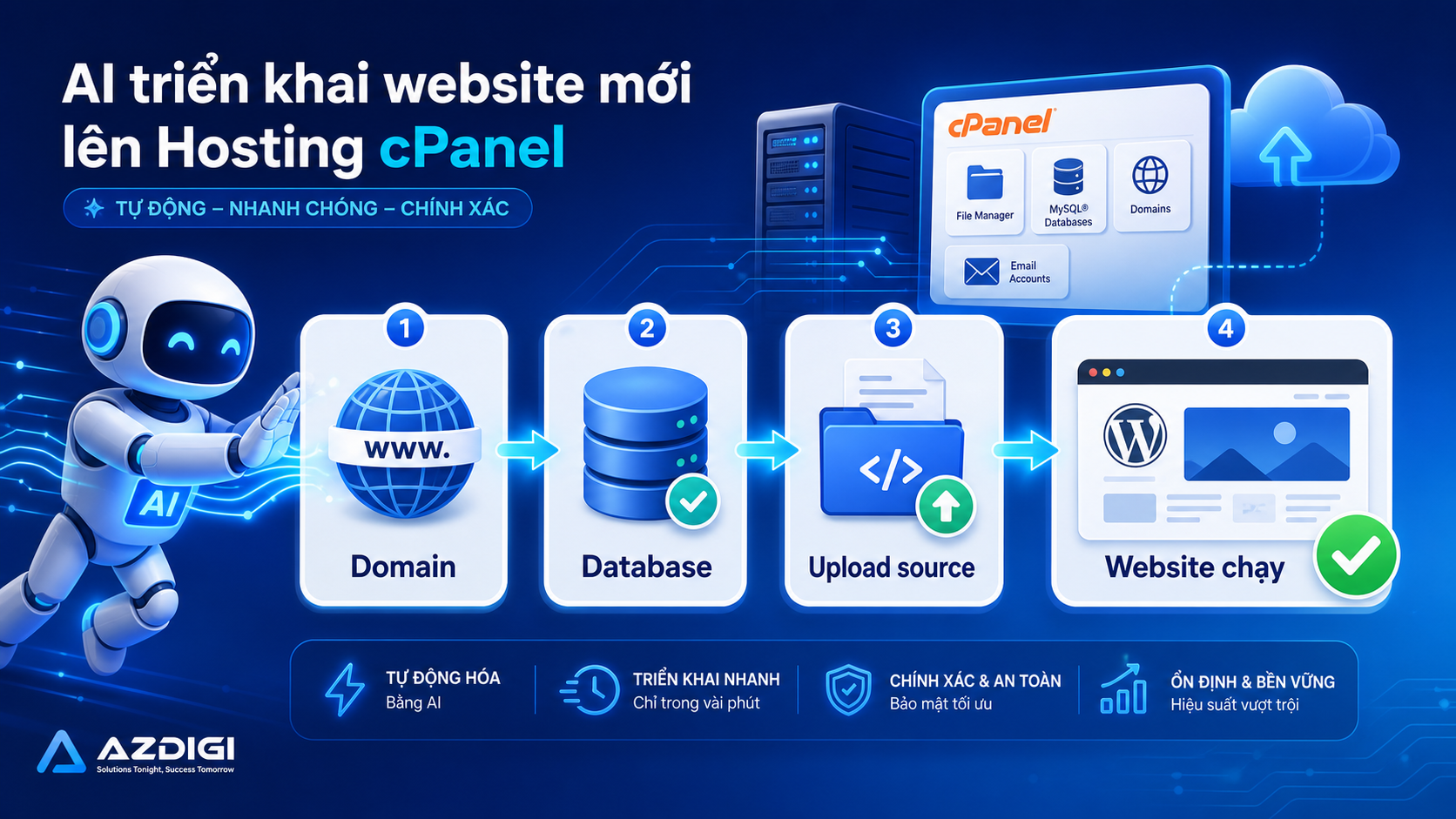 AI deployment workflow for a website on cPanel hosting