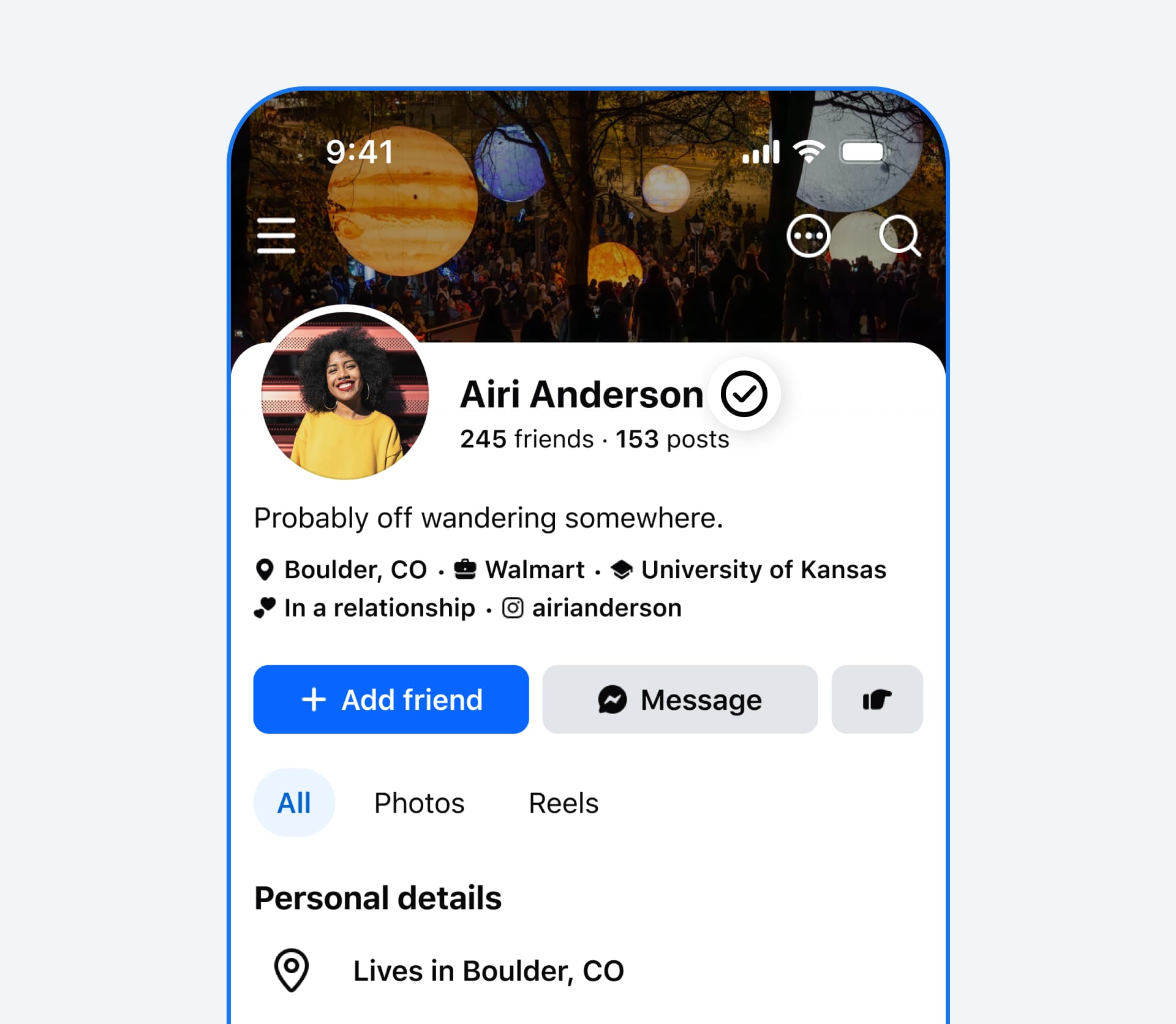 Huy hiệu Facebook Verified hiển thị cạnh tên trên trang cá nhân