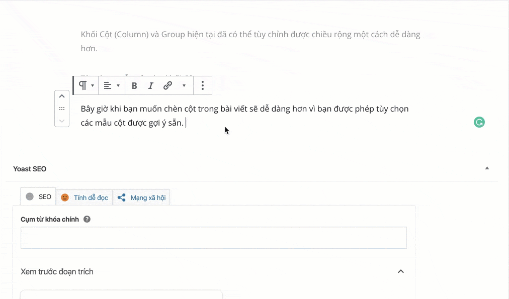 WordPress 5.3 với tính năng tùy chọn mẫu cột cho khối Cột