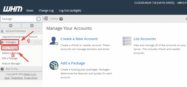 How to create a Package on Reseller Hosting package