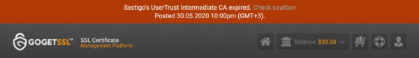 AddTrust External CA Root SSL has expired, causing a complete SSL error.