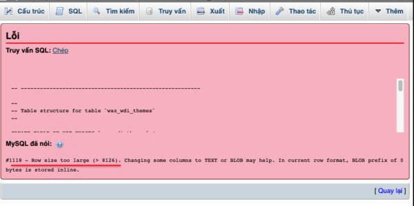 How to fix the Row size too large (> 8126) error when importing the database