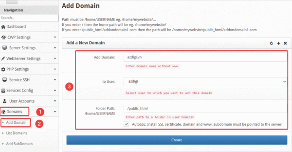 How to add an Addon/Sub Domain to Centos Web Panel (CWP)