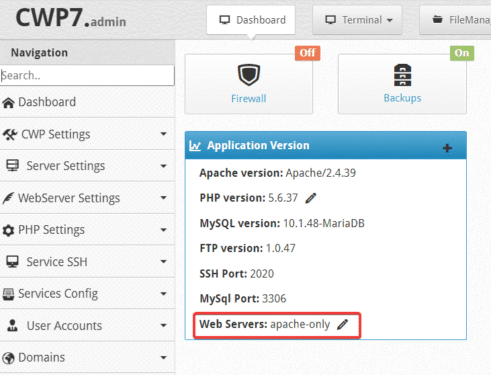 Change Webserver on Centos Web Panel (CWP)