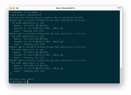 Fixing the “Another app is currently holding the yum lock” error on CentOS