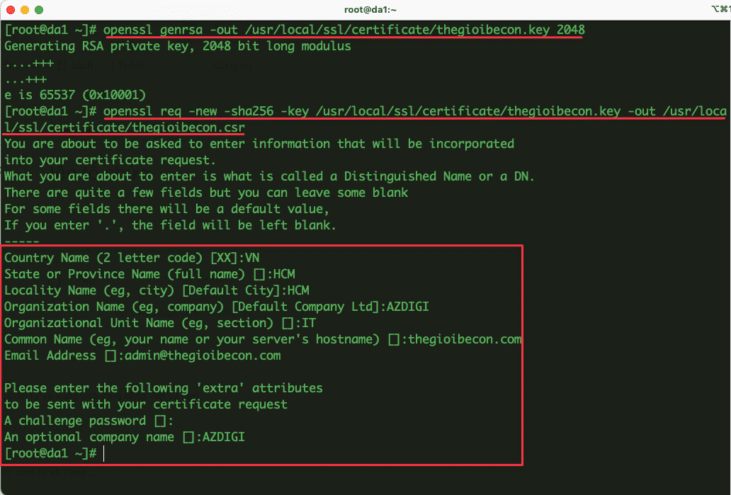Tạo CSR trên Linux sử dụng OpenSSL
