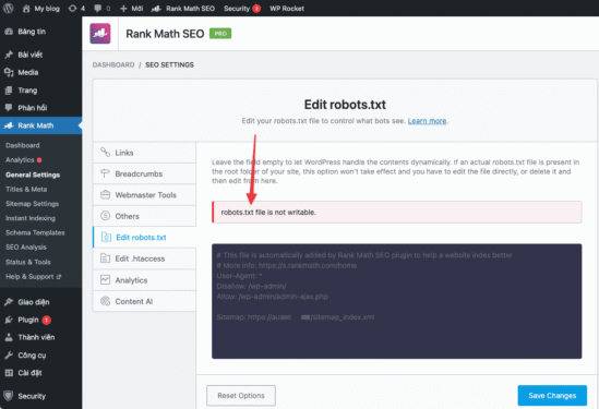 Fixing the robots.txt file is not writable error when using Rank Math