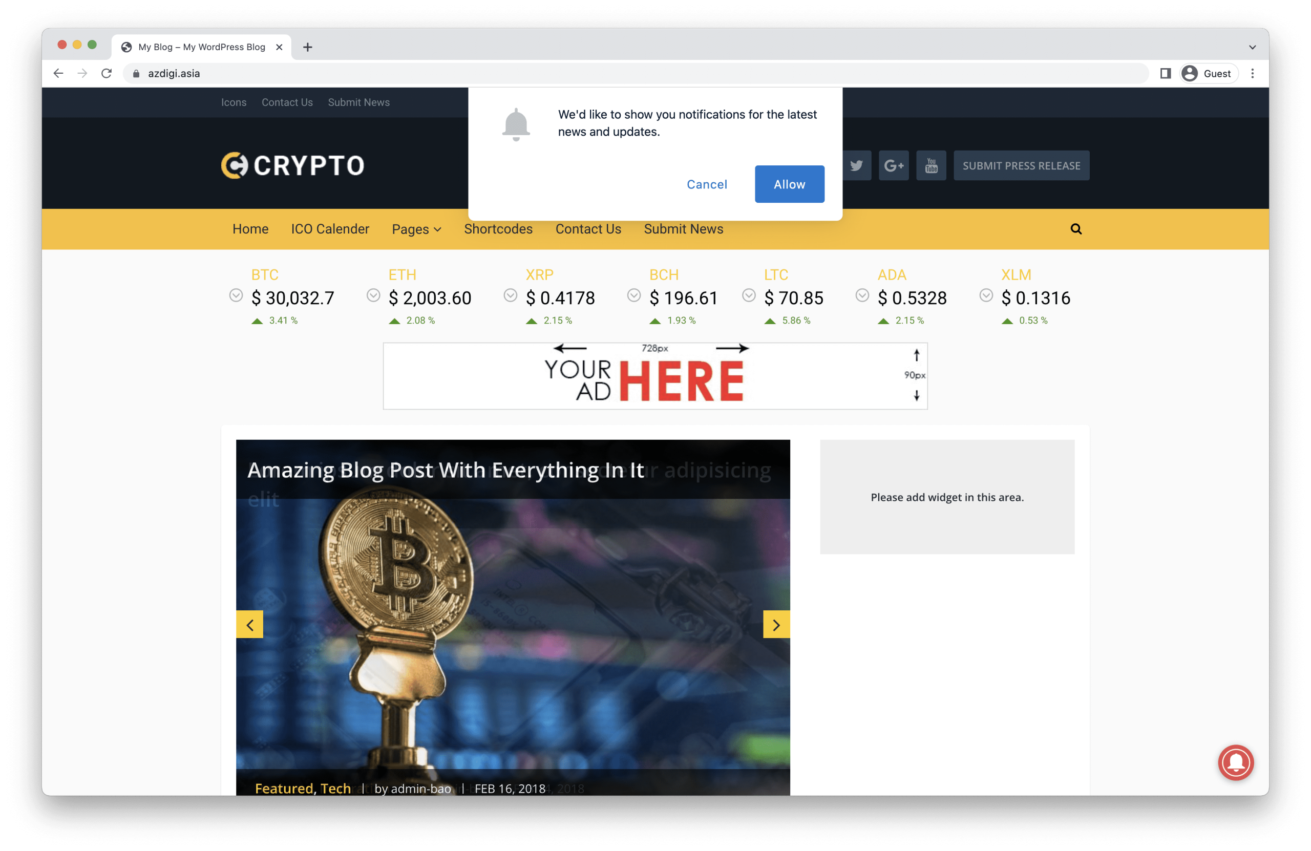 tạo thông báo đẩy cho WordPress